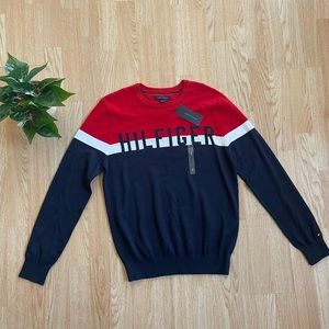 NWT Tommy Hilfiger Men’s Logo Classic Crew Neck Cotton Sweater Color-Block SizeS